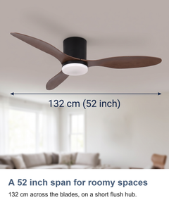 Low profile ceiling fan with light: A 52 inch span for roomy spaces