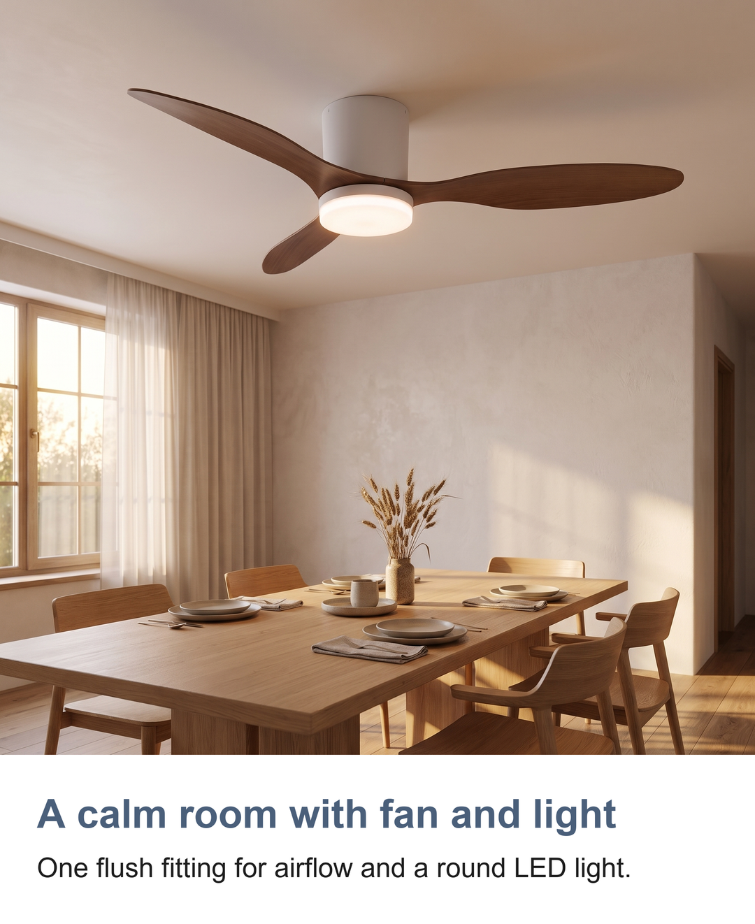Low profile ceiling fan with light: A calm room with fan and light