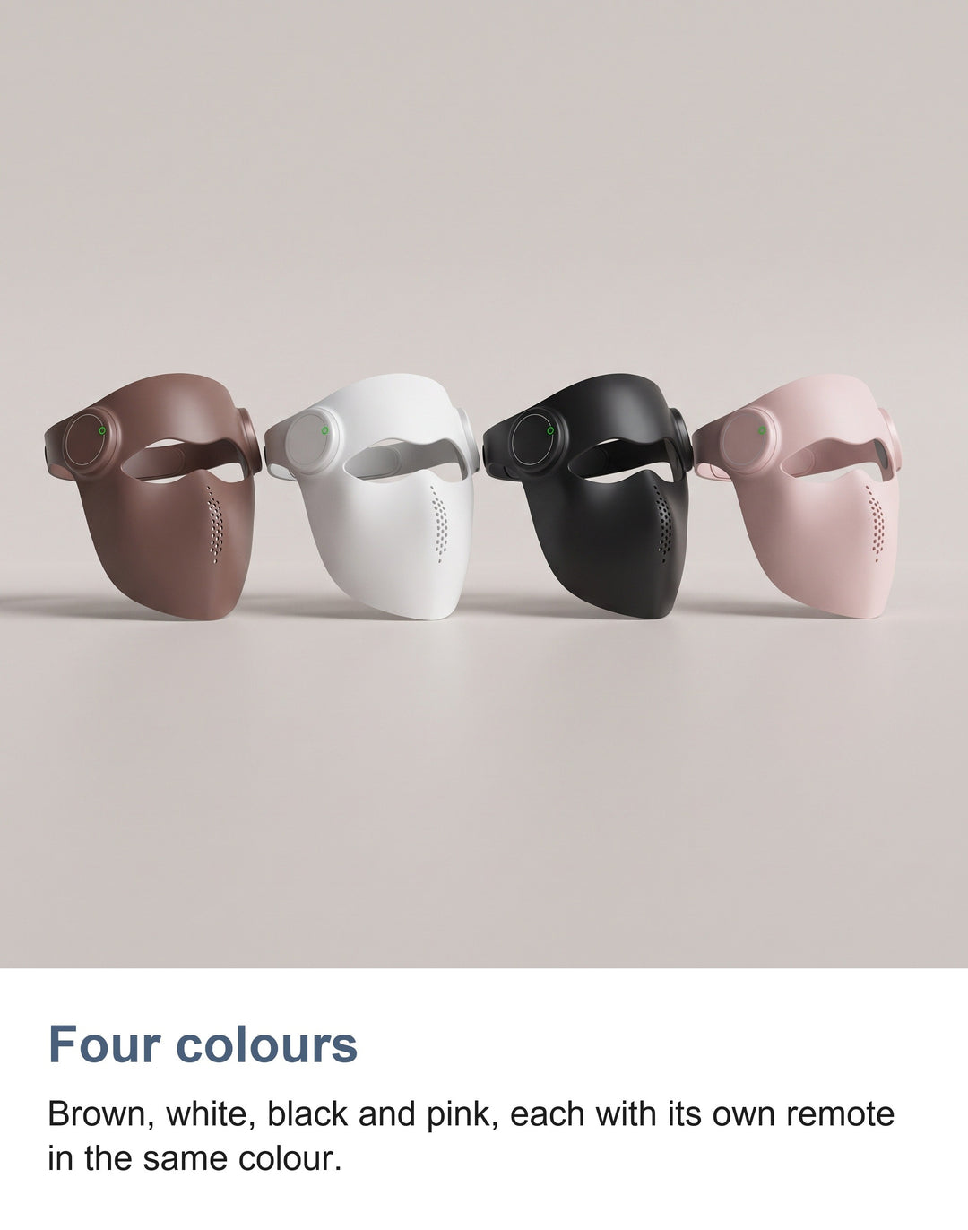The LED face mask in brown, white, black and pink