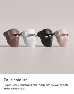 The LED face mask in brown, white, black and pink