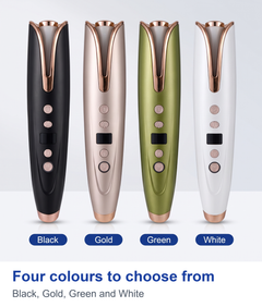 Automatic curling iron in Black, Gold, Green and White, each labelled