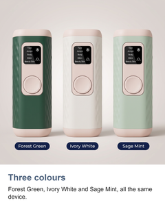 The IPL hair removal device in forest green, ivory white and sage mint