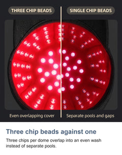 Three chip LED beads against single chip beads on a red light cap panel
