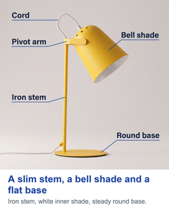 A slim stem, a bell shade and a flat base