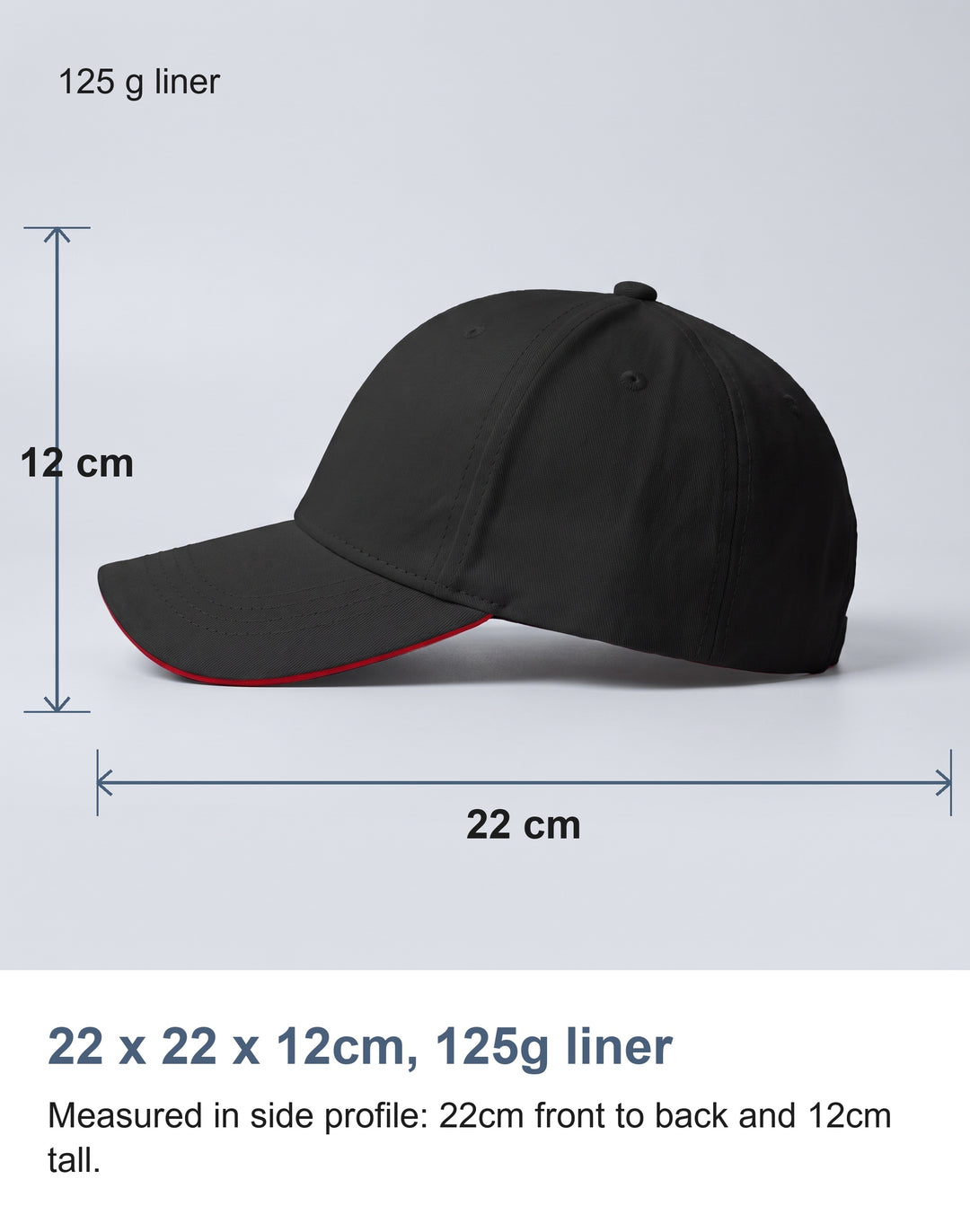 Measured side view of the red light cap, 22cm front to back and 12cm tall