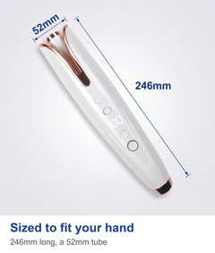 Automatic curling iron with measurement lines showing 246mm length and a 52mm tube