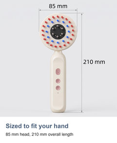 Measured view of the scalp massager, 85 mm head and 210 mm overall length