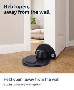 Magnetic door stop: Held open, away from the wall
