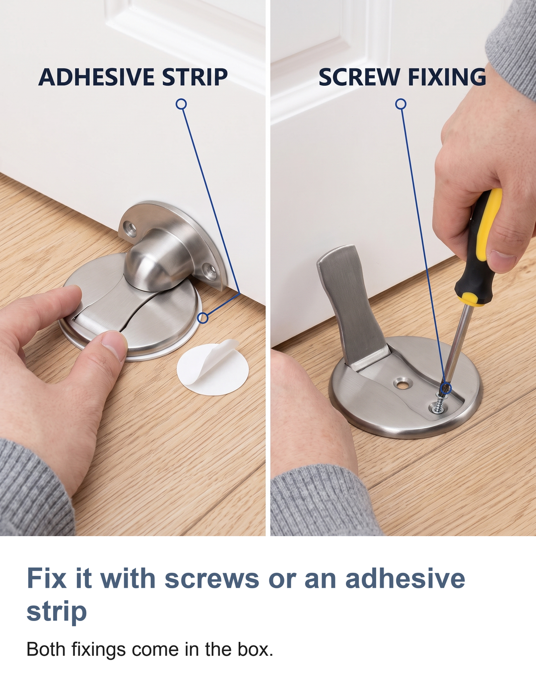 Magnetic door stop: Fix it with screws or an adhesive strip