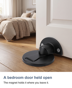 Magnetic door stop: A bedroom door held open