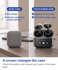 A screen changes the case. Check the battery and choose your music on the case itself.