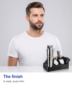 Man with a neatly trimmed beard, kit resting on the counter