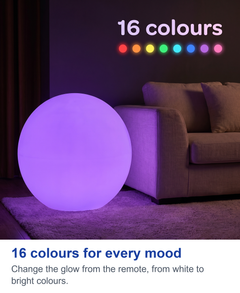 16 colours for every mood. Change the glow from the remote, from white to bright colours.