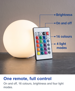 One remote, full control. On and off, 16 colours, brightness and four light modes.