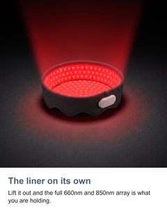 The red light cap liner on its own with the 660nm and 850nm array lit