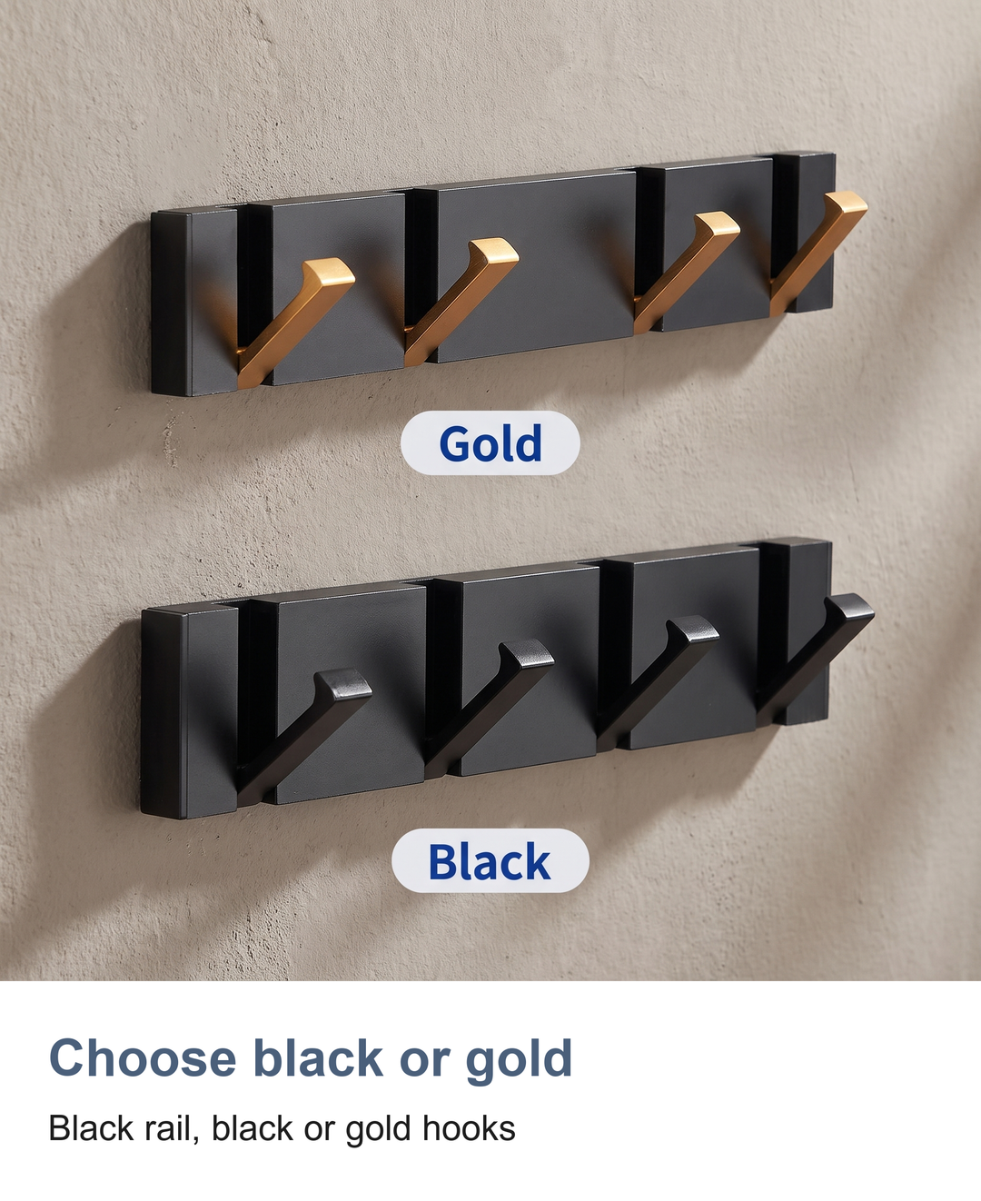 Folding wall hook rail: Choose black or gold