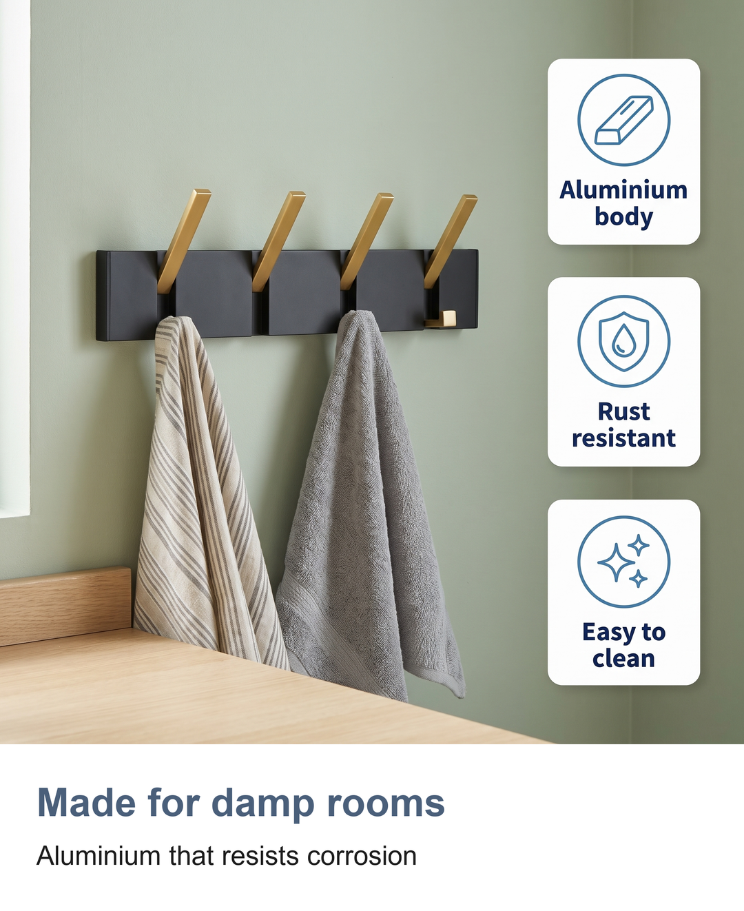Folding wall hook rail: Made for damp rooms