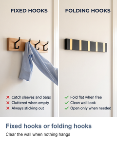 Folding wall hook rail: Fixed hooks or folding hooks