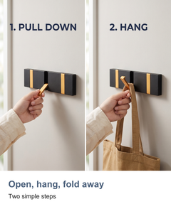Folding wall hook rail: Open, hang, fold away