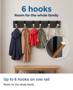 Folding wall hook rail: Up to 6 hooks on one rail
