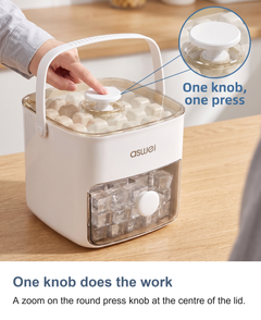 One knob does the work: A zoom on the round press knob at the centre of the lid.