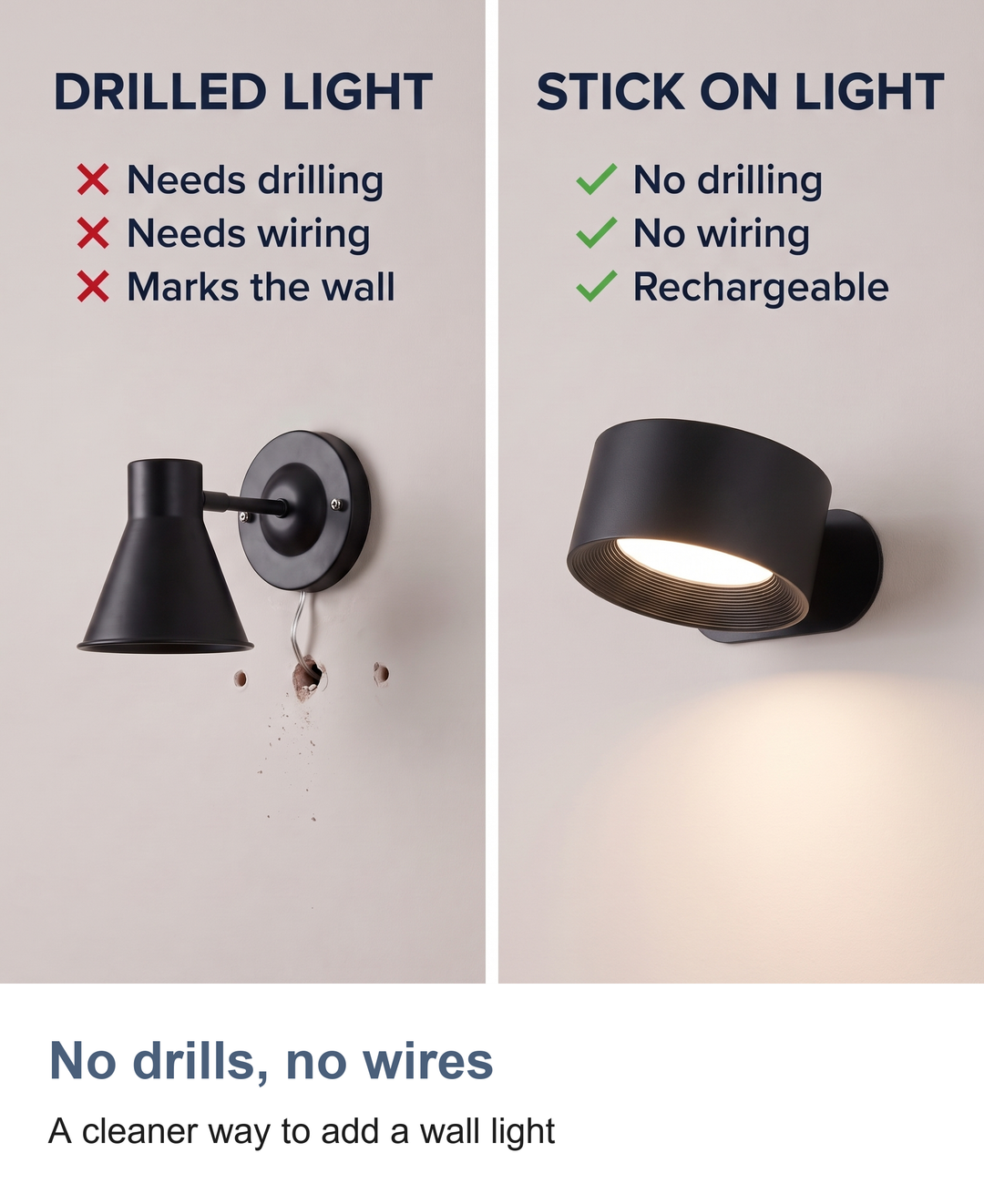 No drills, no wires. A cleaner way to add a wall light