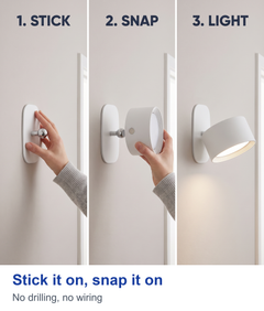 Stick it on, snap it on. No drilling, no wiring