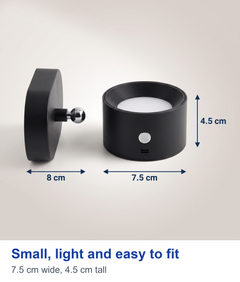 Small, light and easy to fit. 7.5 cm wide, 4.5 cm tall