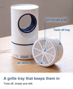 Mosquito and fly trap: A grille tray that keeps them in