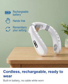 Cordless, rechargeable, ready to wear. Built-in battery, no cable while worn