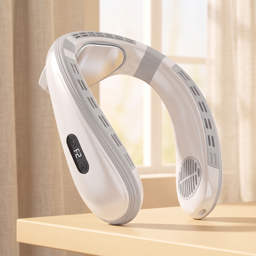 White rechargeable neck fan