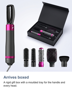 The hot air styler set in its rigid gift box with a moulded tray