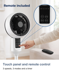 Touch panel and remote control. 3 speeds, 3 modes and a timer