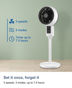 Set it once, forget it. 3 speeds, 3 modes, up to 7.5 hours