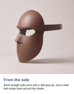 Side profile of the brown LED face mask and its short arm