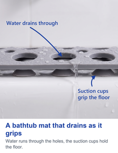 A bathtub mat that drains as it grips