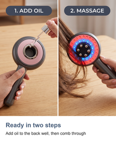 Two steps: add hair oil to the back well, then comb the massager through