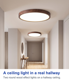 A ceiling light in a real hallway