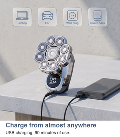 Rotary shaver charging by USB cable from a power bank