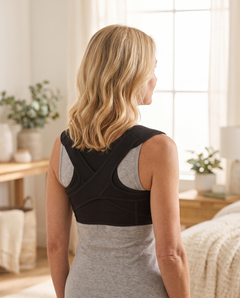 Woman wearing the Nirole posture support brace at home