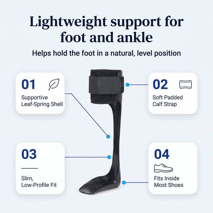 Helps hold the foot in a natural, level position