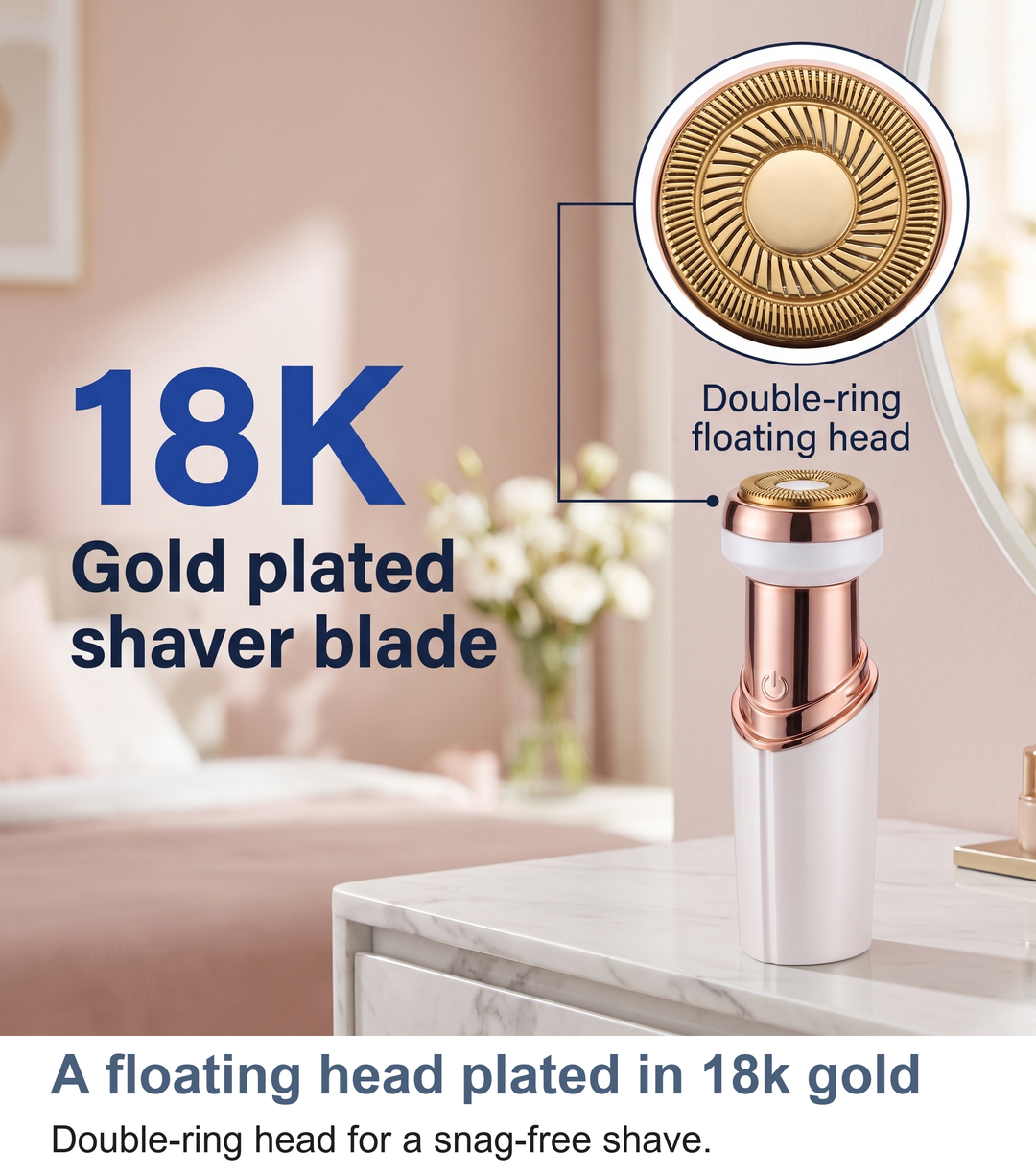 Lady trimmer's floating shaver head, plated in 18k gold