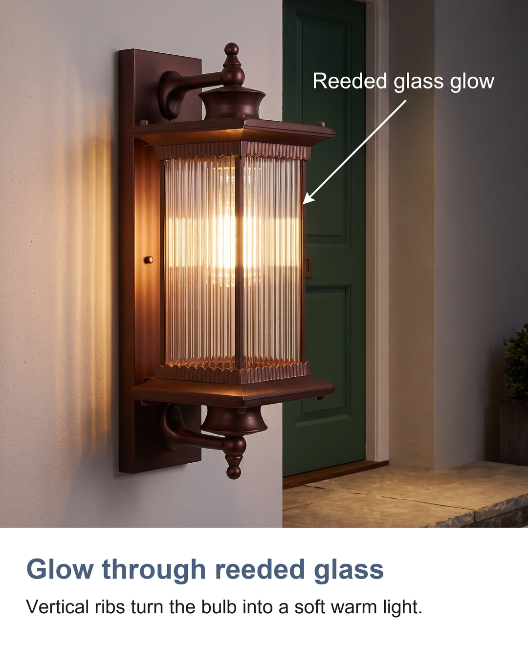 Glow through reeded glass: Vertical ribs turn the bulb into a soft warm light.