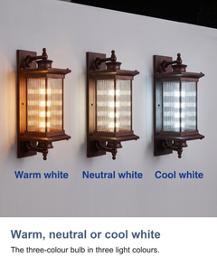 Warm, neutral or cool white: The three-colour bulb in three light colours.