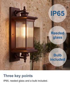 Three key points: IP65, reeded glass and a bulb included.