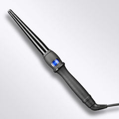 Conical curling wand with a ceramic glaze barrel and LCD screen, 25mm barrel