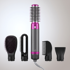 5 in 1 hot air styler brush with the handle and all five push fit heads