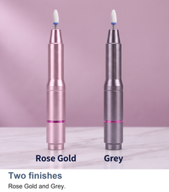The nail drill in Rose Gold and Grey standing side by side