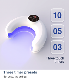 Frosted tiles showing the three touch timer presets on the crescent nail lamp