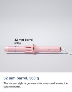 32 mm barrel, 580 g. The Korean style large wave size, measured across the ceramic barrel.